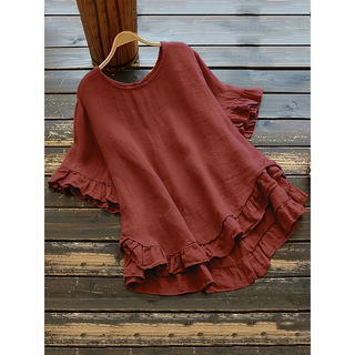 Ruffle Hem Summer Blouse in Burgundy — VerolynBoutique