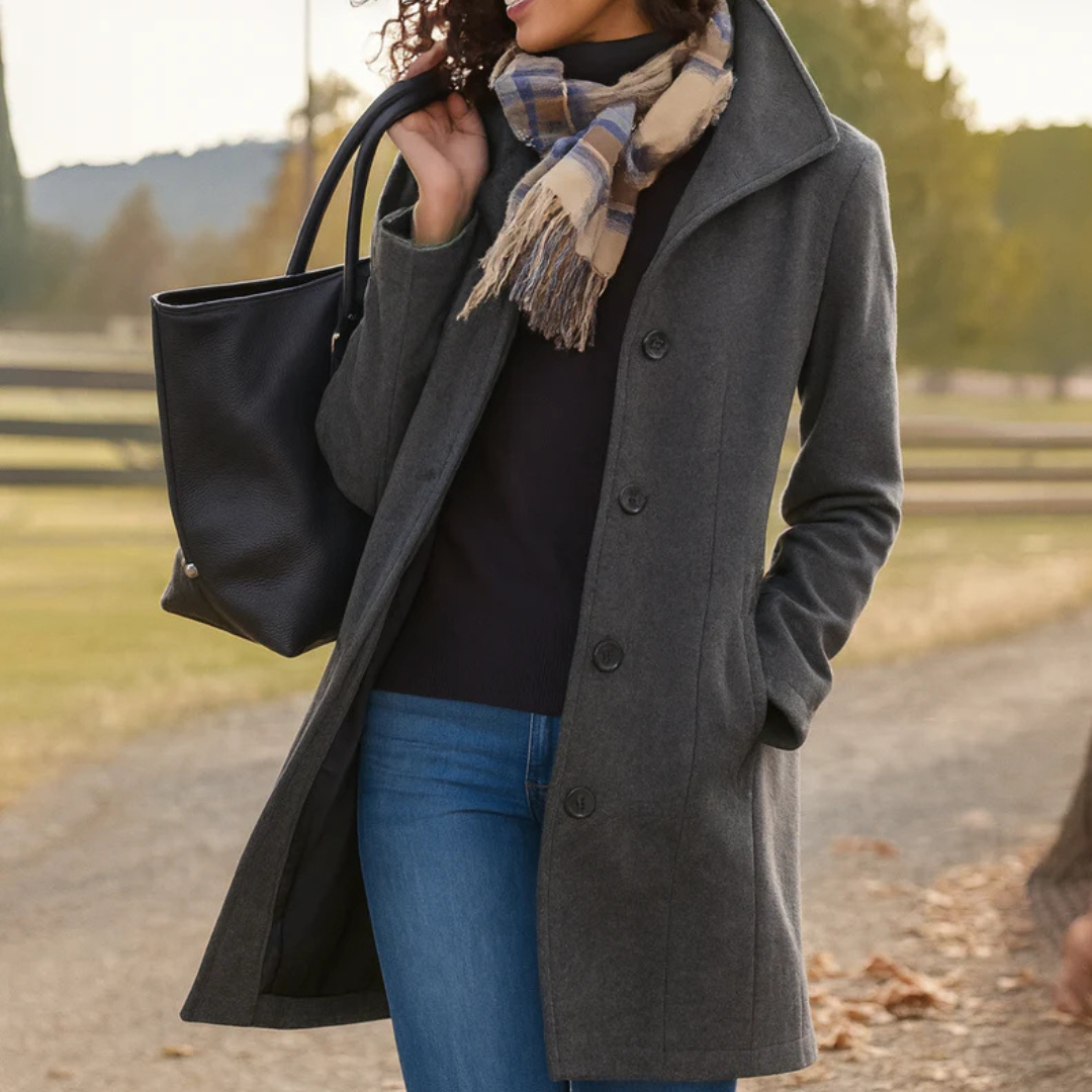 Single-Breasted Straight Coat in Grey — VerolynBoutique