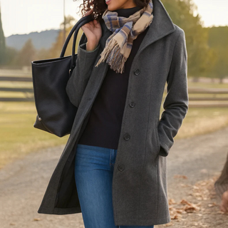 Single-Breasted Straight Coat in Grey — VerolynBoutique