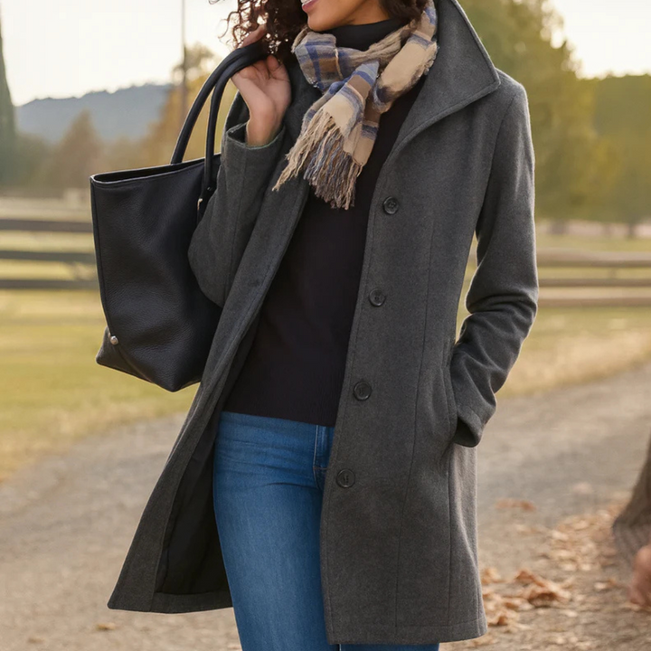 Single-Breasted Straight Coat in Grey — VerolynBoutique