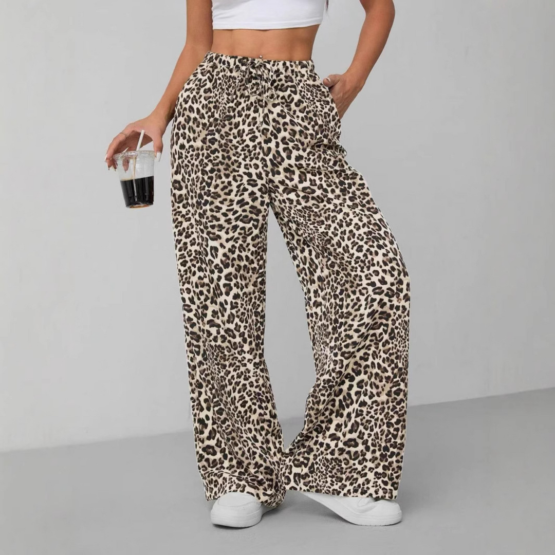 Leopard Tie Front Trousers in Apricot — VerolynBoutique