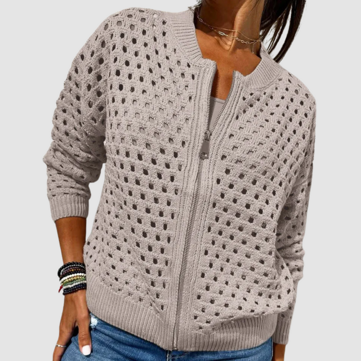 Open Knit Zip Cardigan in Khaki — VerolynBoutique