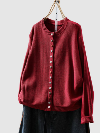 Button Detail Knit Cardigan in Red — VerolynBoutique