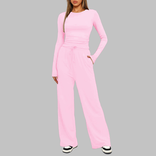 Fitted Long Sleeve Lounge Set in Pink — VerolynBoutique