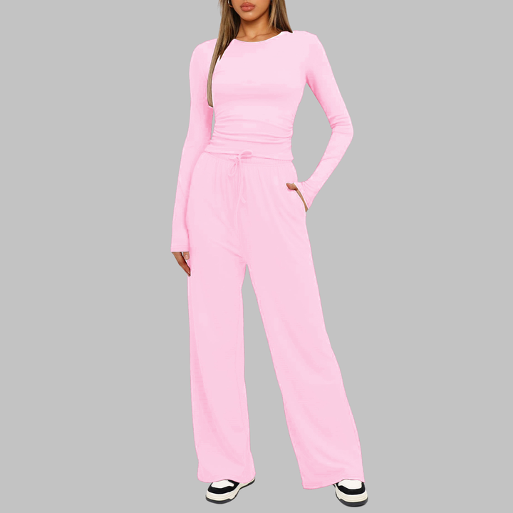 Fitted Long Sleeve Lounge Set in Pink — VerolynBoutique