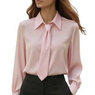 Collared Shirt with Tie in Pink — VerolynBoutique