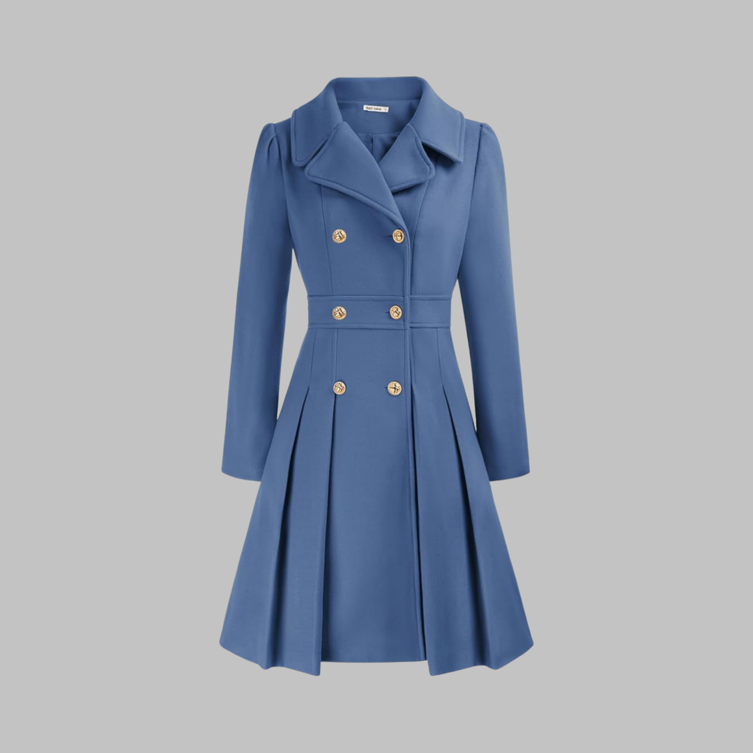Pleated Fit and Flare Coat in Grey Blue — VerolynBoutique