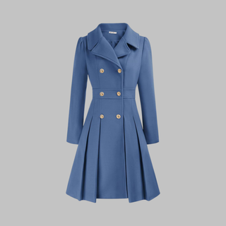 Pleated Fit and Flare Coat in Grey Blue — VerolynBoutique
