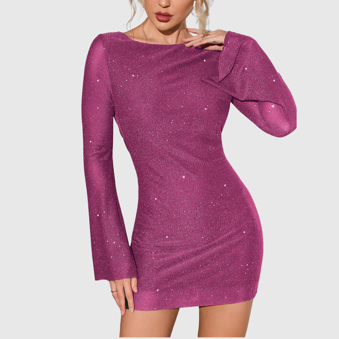 Shimmer Ruched Mini Dress in Black — VerolynBoutique