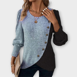 Asymmetric Button Ribbed Jumper in Blue — VerolynBoutique