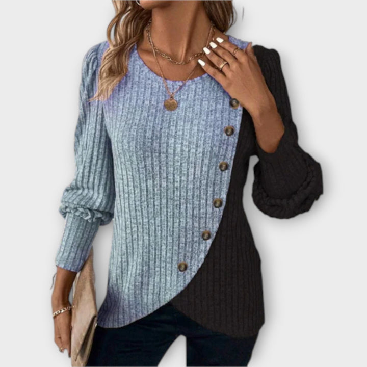 Asymmetric Button Ribbed Jumper in Blue — VerolynBoutique