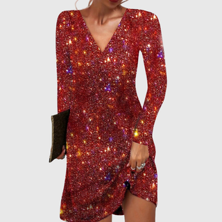 V-Neck Sequin Mini Dress in Red — VerolynBoutique