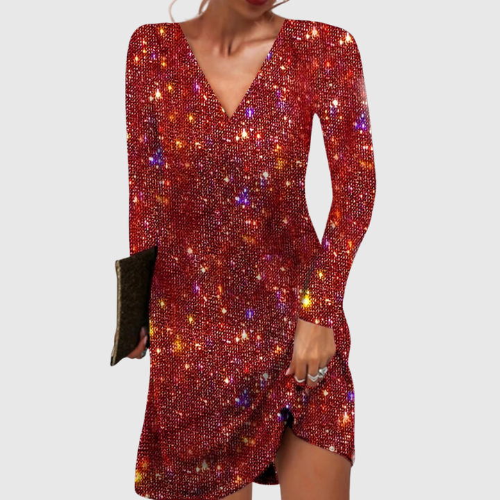 V-Neck Sequin Mini Dress in Red — VerolynBoutique