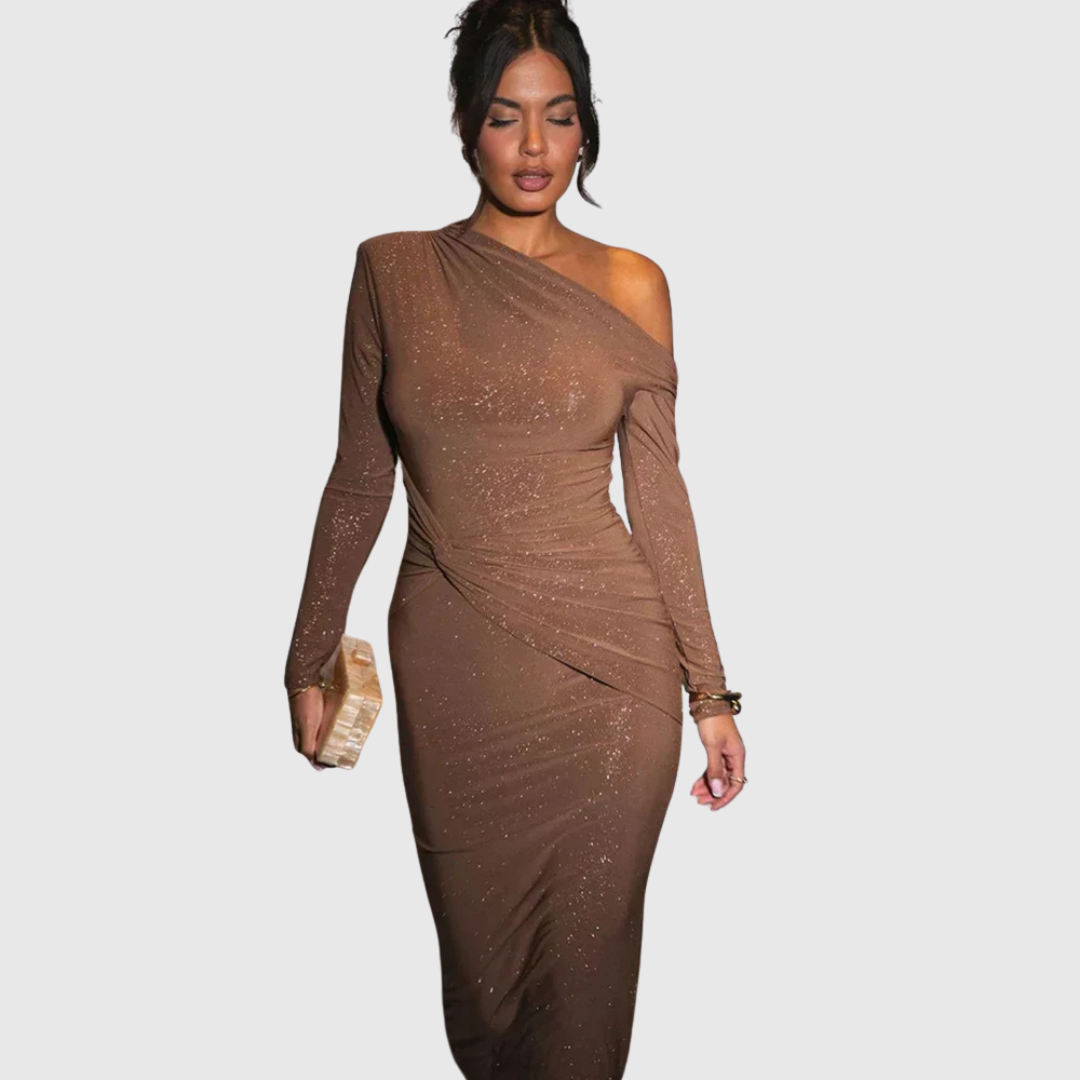 One-Shoulder Glitter Maxi Dress in Black — VerolynBoutique