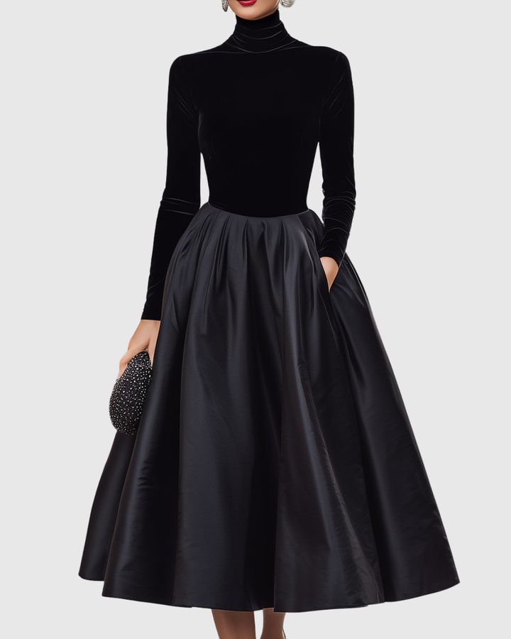 Verolyn - Velvet and Satin Midi Dress