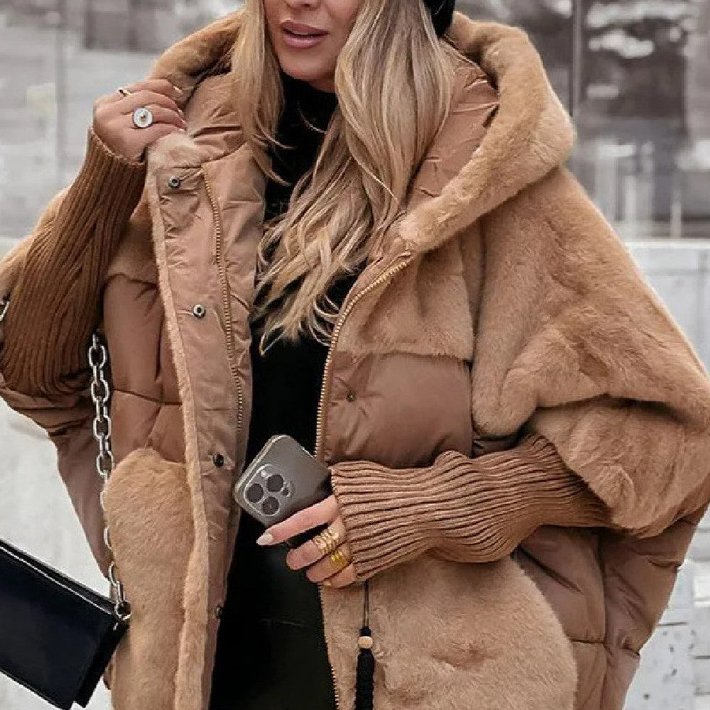 Faux Fur Panel Hooded Coat in Khaki — VerolynBoutique