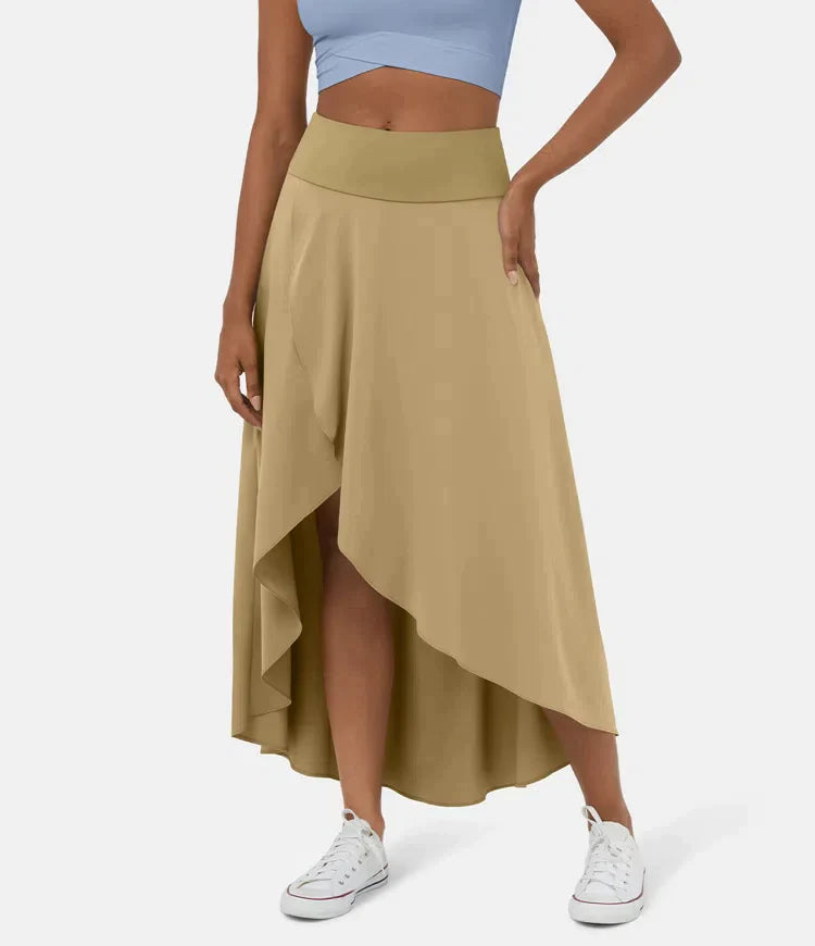 Asymmetric High-Low Midi Skirt in Brown — VerolynBoutique