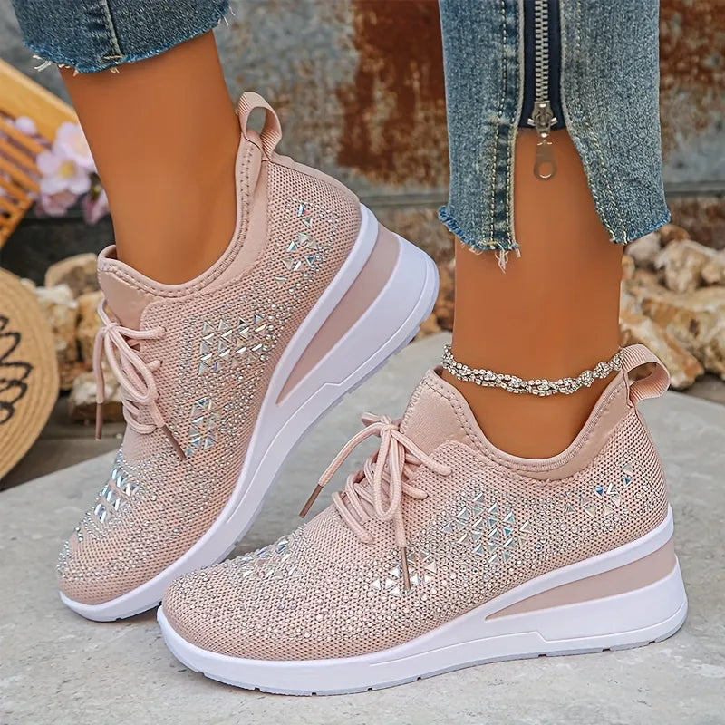 Crystal Knit Trainers in Pink — VerolynBoutique