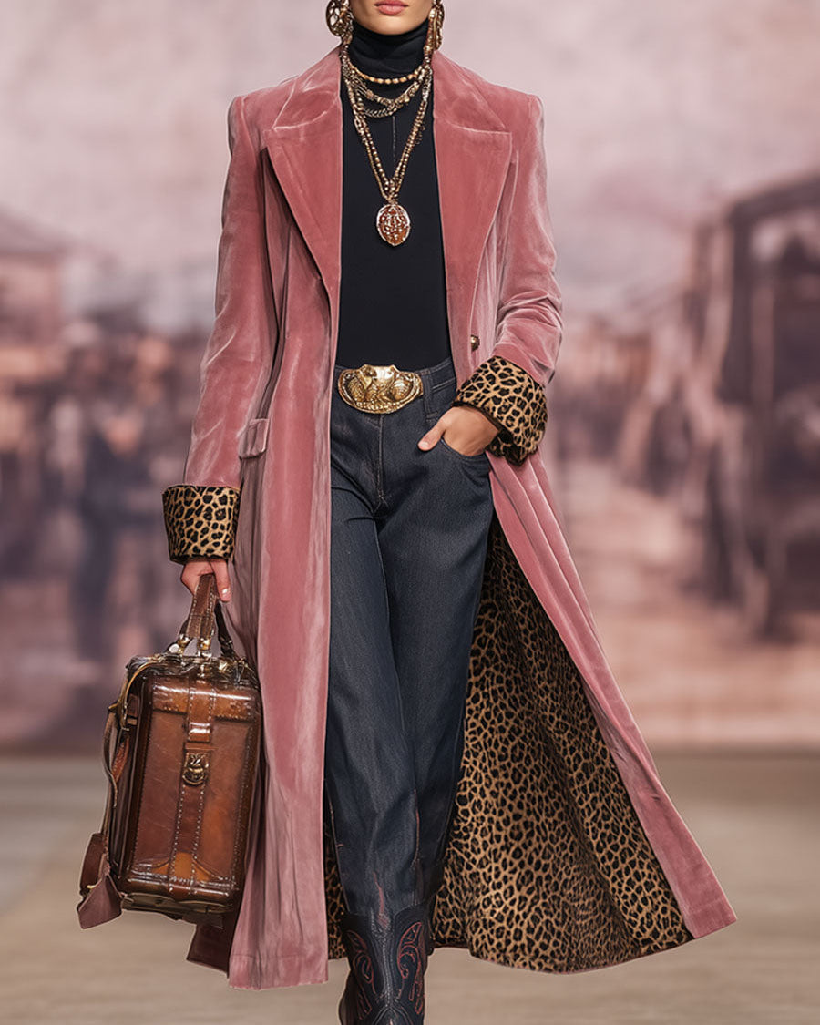 Verolyn leopard-lined long tailored coat in dusty pink
