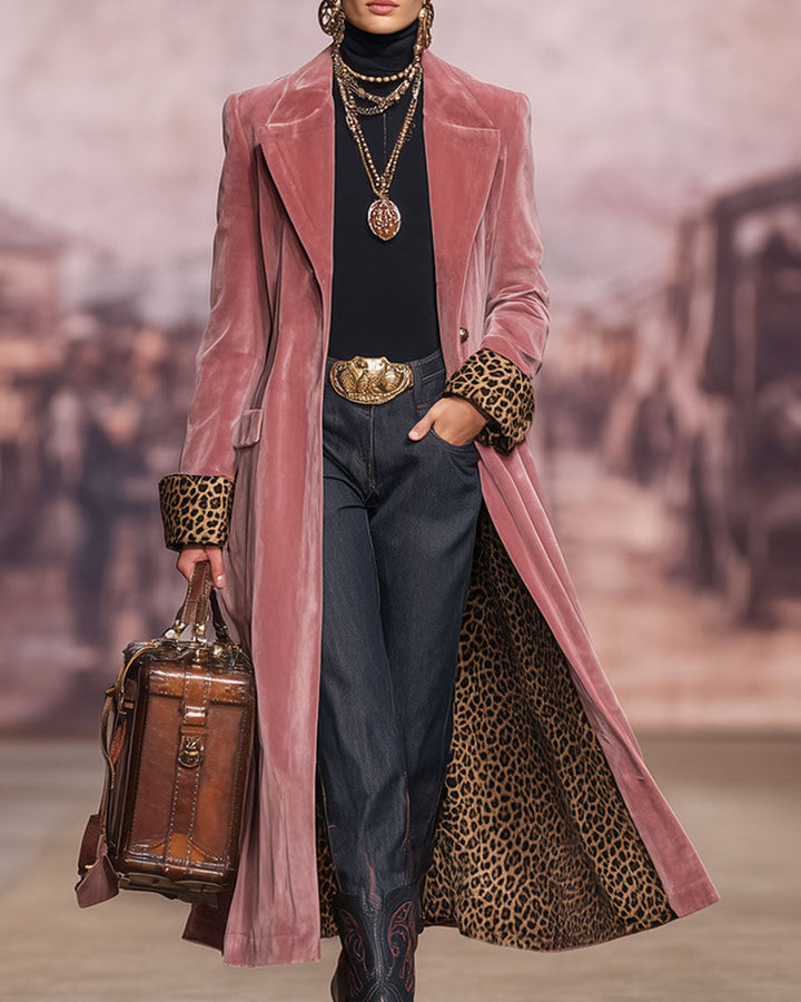 Verolyn leopard-lined long tailored coat in dusty pink