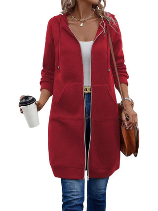 Verolyn fleece-lined long zip-up hoodie in burgundy