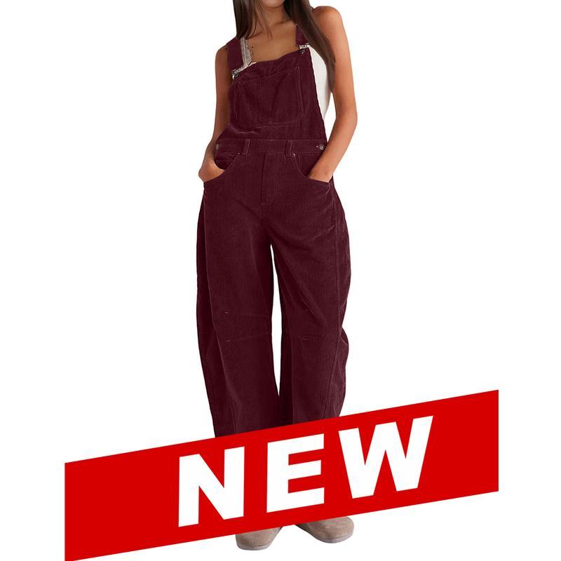 Corduroy Barrel Leg Dungarees in Burgundy — VerolynBoutique