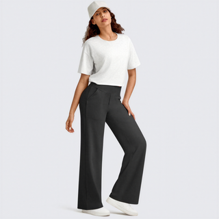 Stretch Wide Leg Yoga Trousers in Black — VerolynBoutique