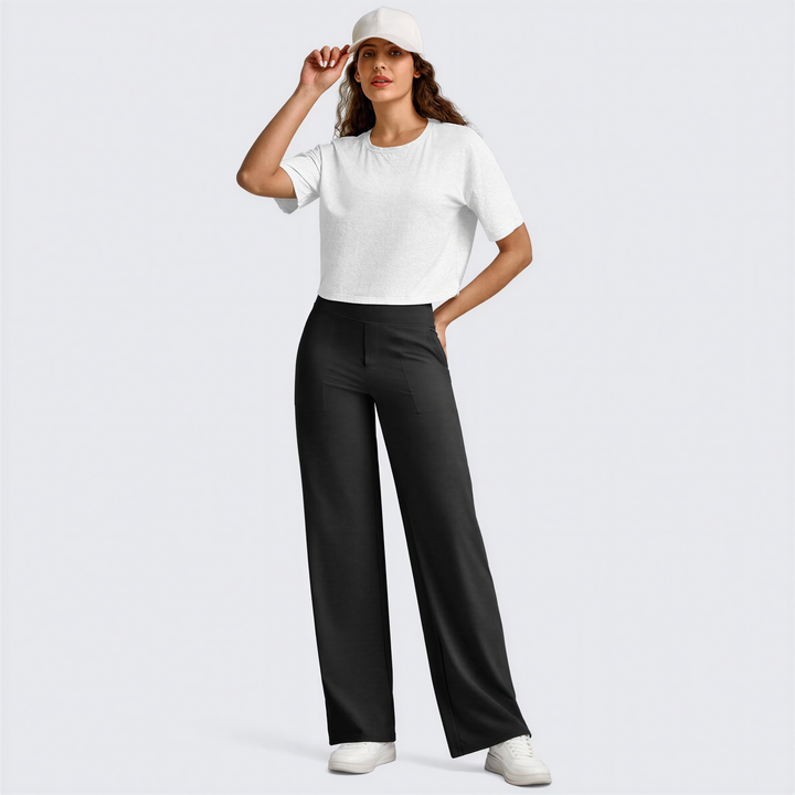 Stretch Wide Leg Yoga Trousers in Black — VerolynBoutique