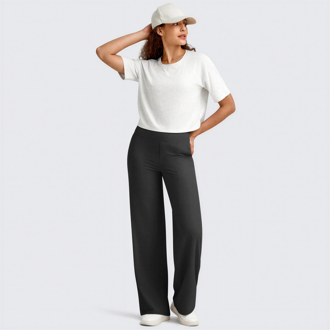 Stretch Wide Leg Yoga Trousers in Black — VerolynBoutique