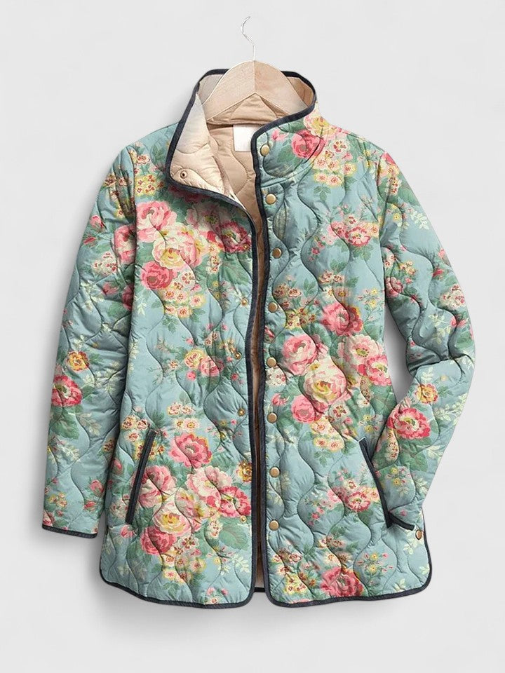 Turquoise Rosebud Quilted Jacket in Multicolour — VerolynBoutique