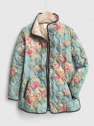 Turquoise Rosebud Quilted Jacket in Multicolour — VerolynBoutique