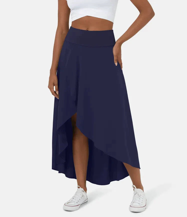 Asymmetric High-Low Midi Skirt in Navy — VerolynBoutique