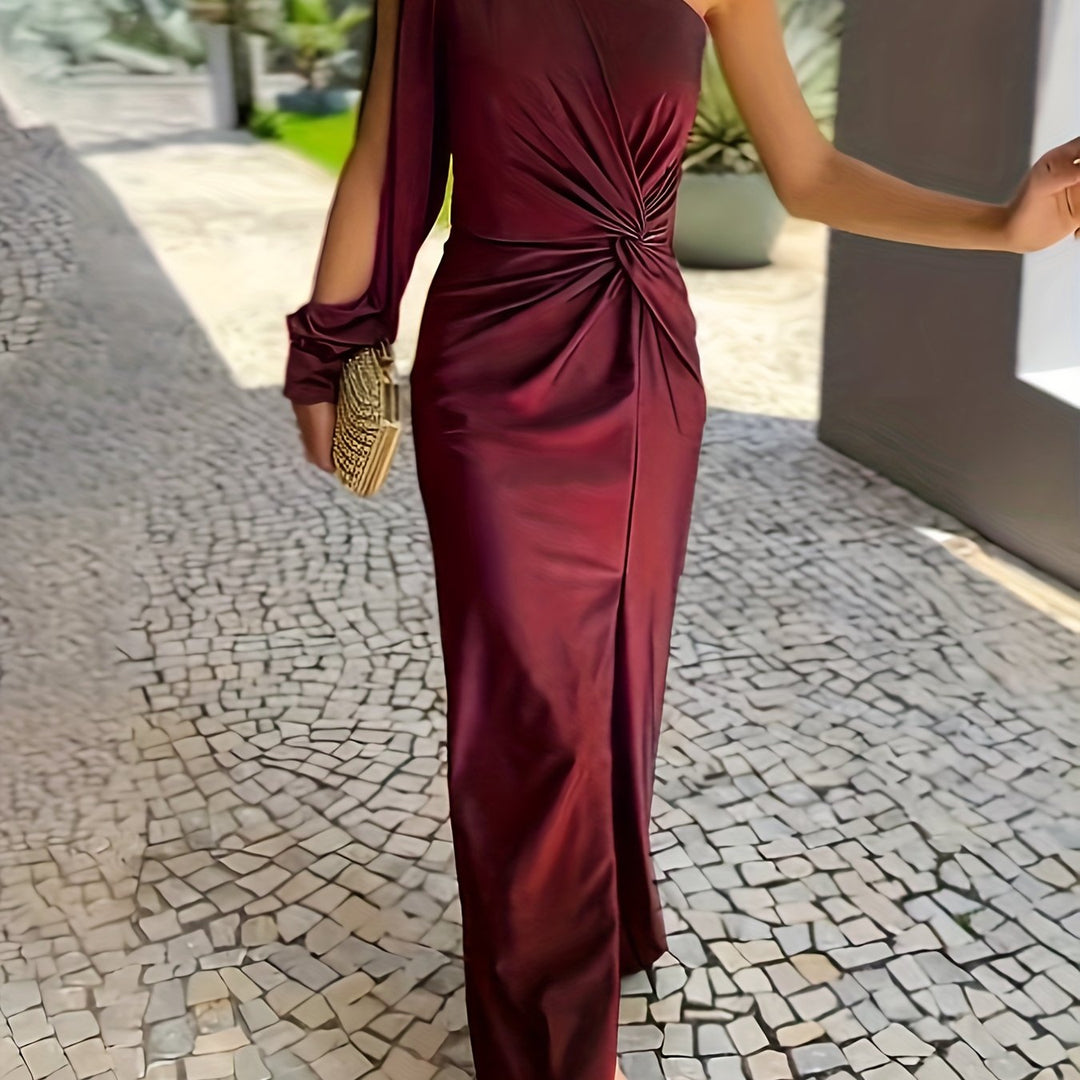 One-Shoulder Draped Evening Gown in Green — VerolynBoutique