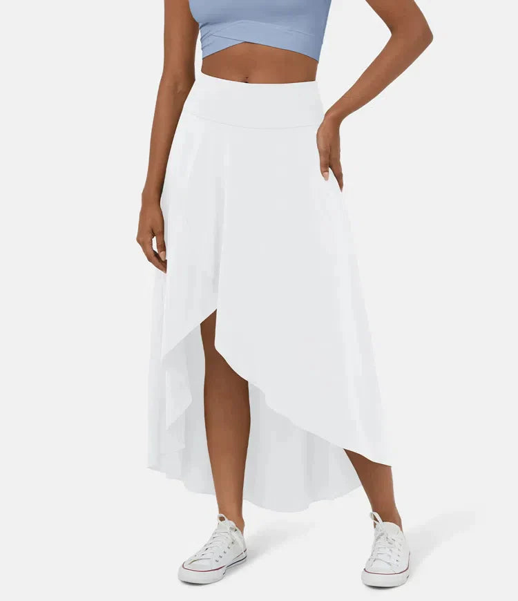Asymmetric High-Low Midi Skirt in White — VerolynBoutique
