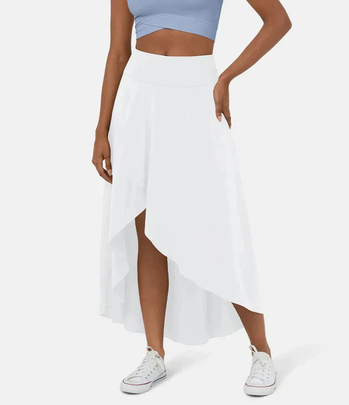 Asymmetric High-Low Midi Skirt in White — VerolynBoutique