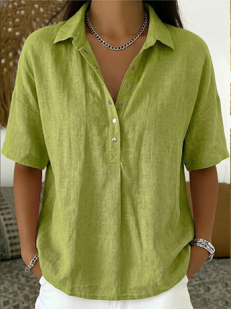 Relaxed Collared Button Blouse in Green — VerolynBoutique