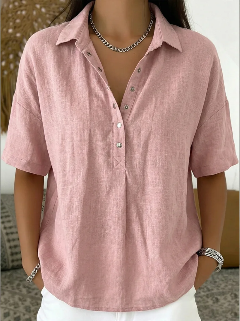 Relaxed Collared Button Blouse in Pink — VerolynBoutique