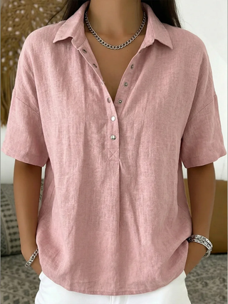 Relaxed Collared Button Blouse in Pink — VerolynBoutique