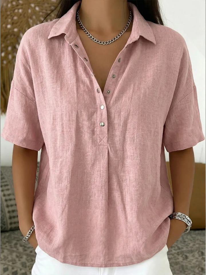 Relaxed Collared Button Blouse in Pink — VerolynBoutique