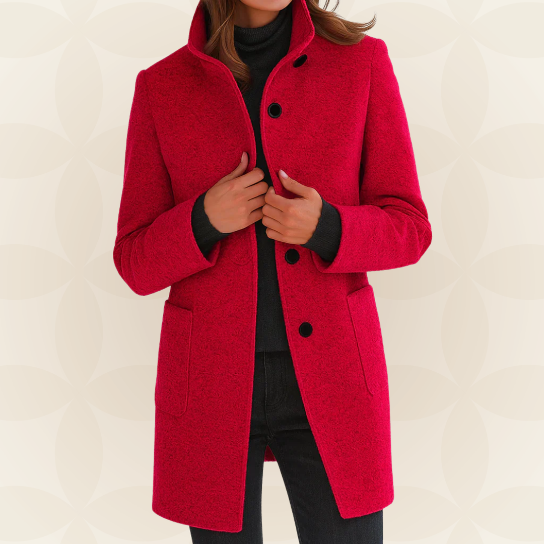 High Collar Wool Blend Coat in Red — VerolynBoutique