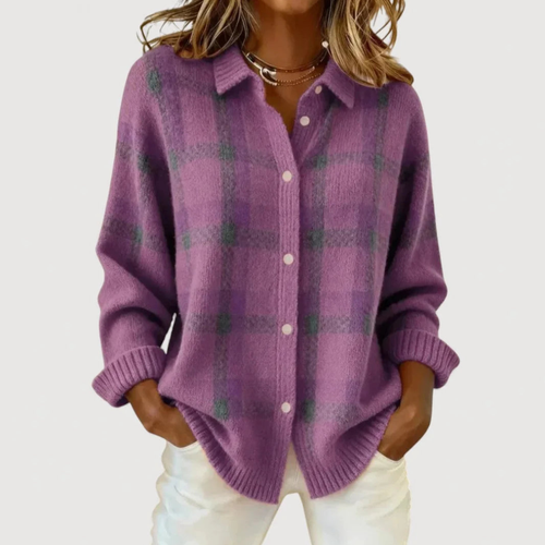 Verolyn Sophie plaid knit cardigan in purple