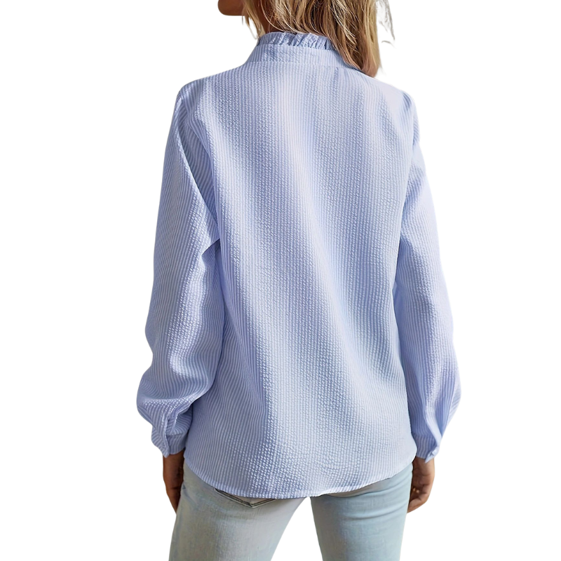 Ruffle Trim Button Blouse in Sky Blue — VerolynBoutique