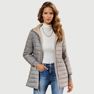 Slim Quilted Plush-Lined Jacket in Grey — VerolynBoutique
