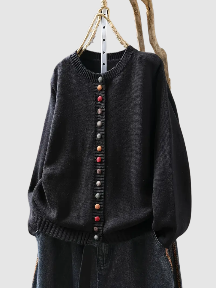 Button Detail Knit Cardigan in Black — VerolynBoutique