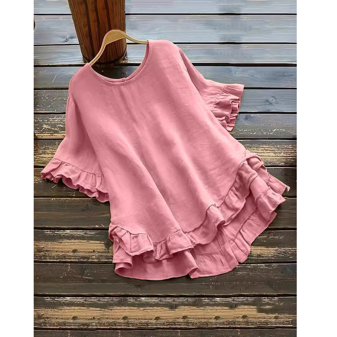 Ruffle Hem Summer Blouse in Pink — VerolynBoutique