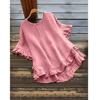 Ruffle Hem Summer Blouse in Pink — VerolynBoutique