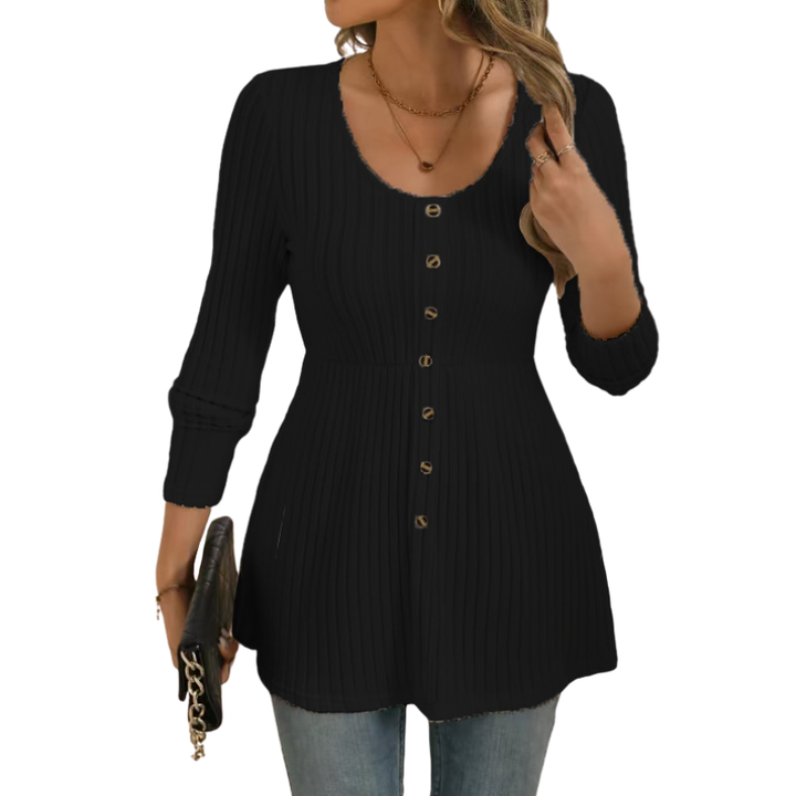 Ribbed Button Front Top in Black — VerolynBoutique