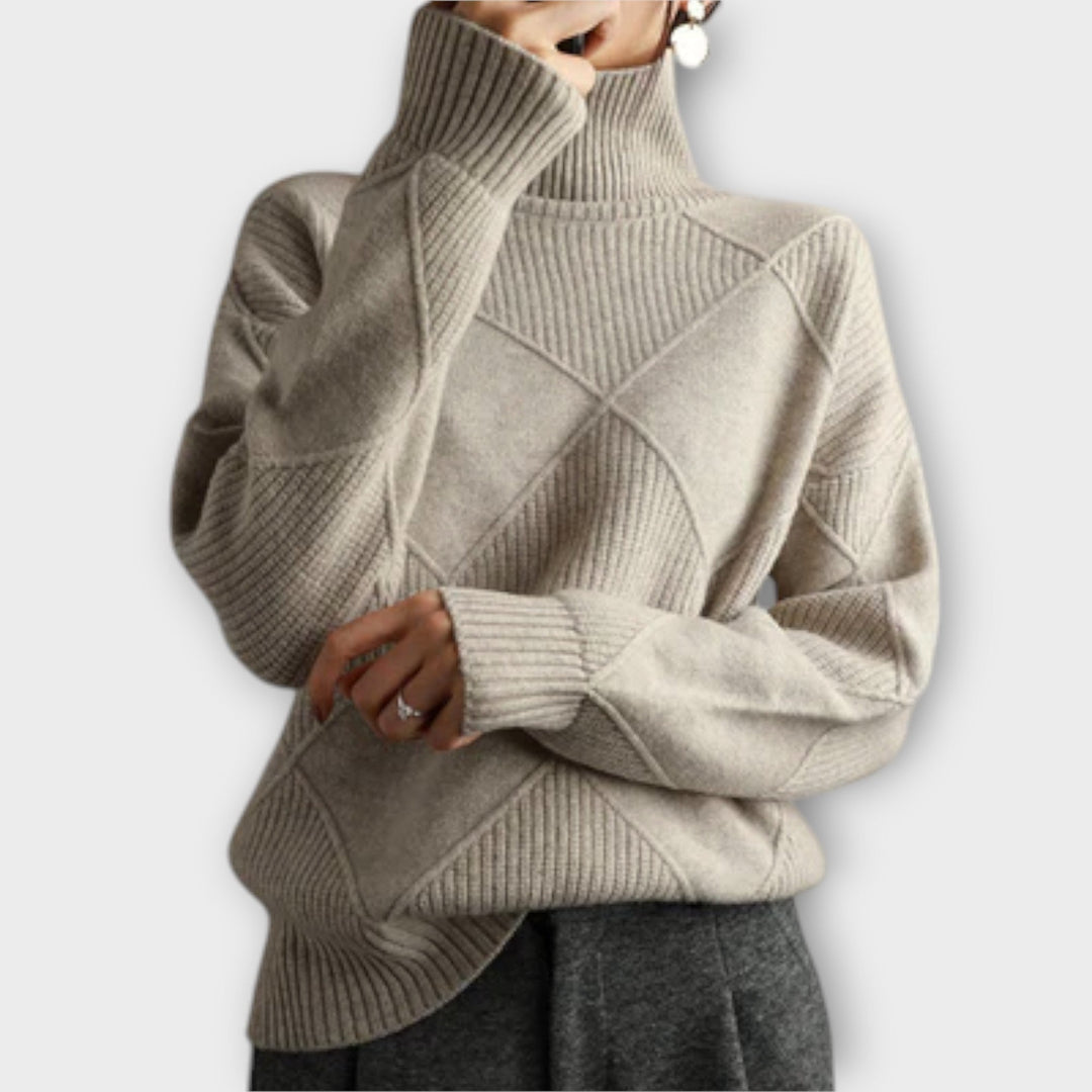 Diamond Stitch Turtleneck Jumper in Grey — VerolynBoutique