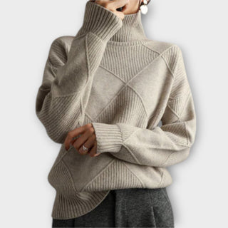 Diamond Stitch Turtleneck Jumper in Grey — VerolynBoutique