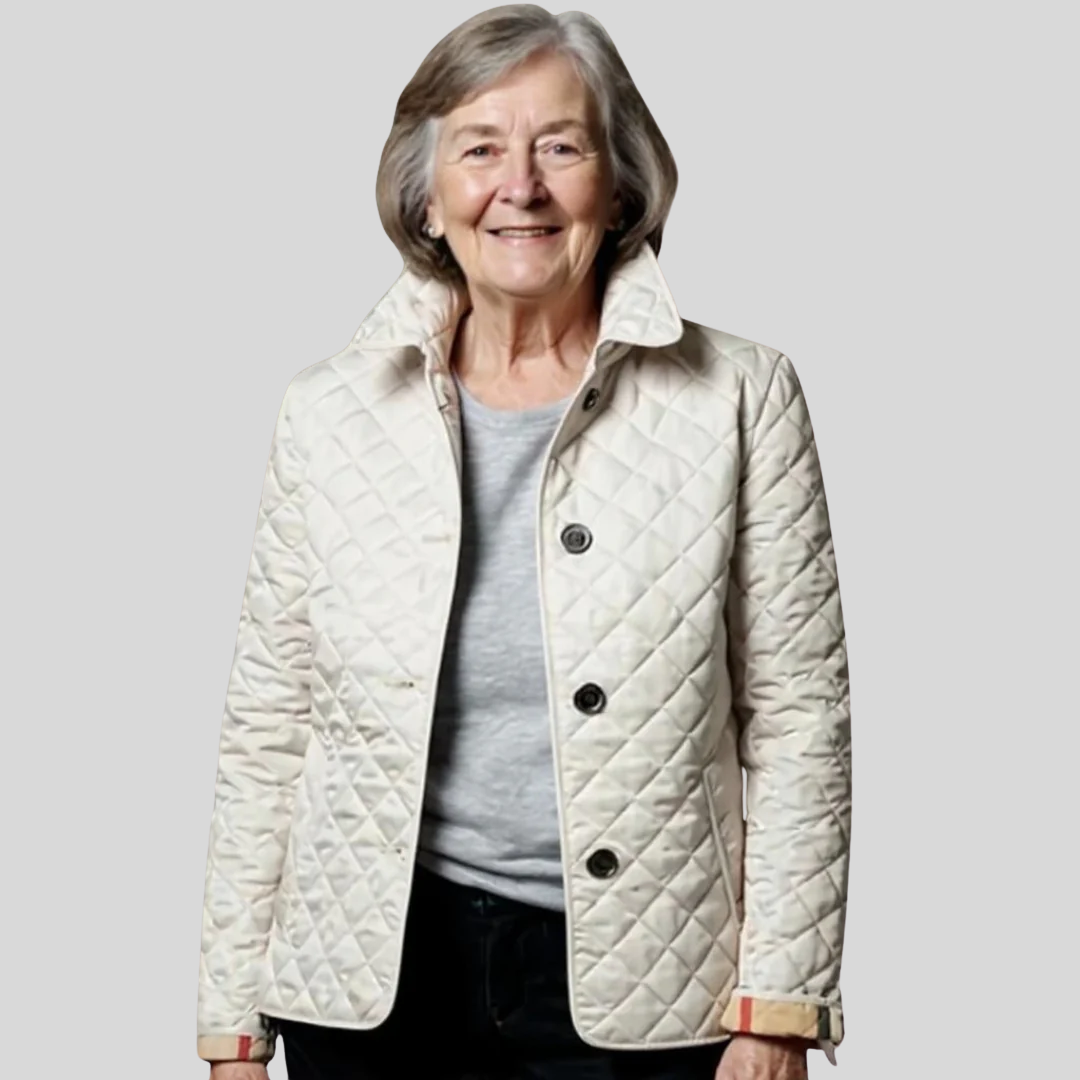 Turn-Down Collar Quilted Jacket in White — VerolynBoutique